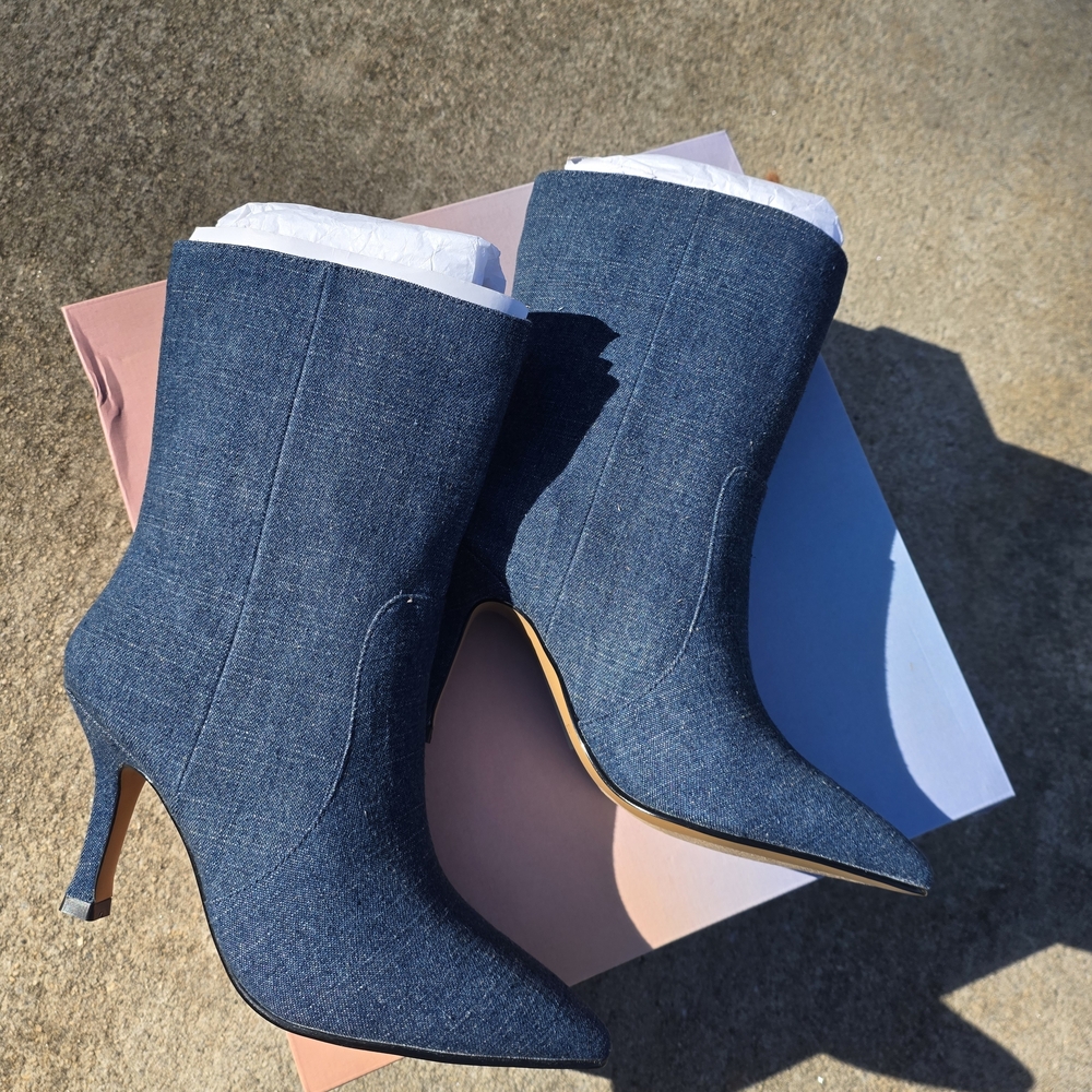 Elegant Blue Denim Heeled Boots